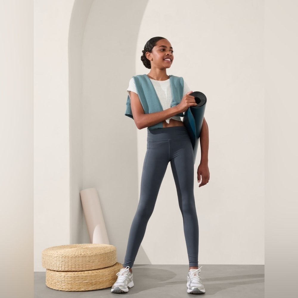 NWT Athleta Girl High Rise Stash Your Treasures Granite Blue Tights Size 6.